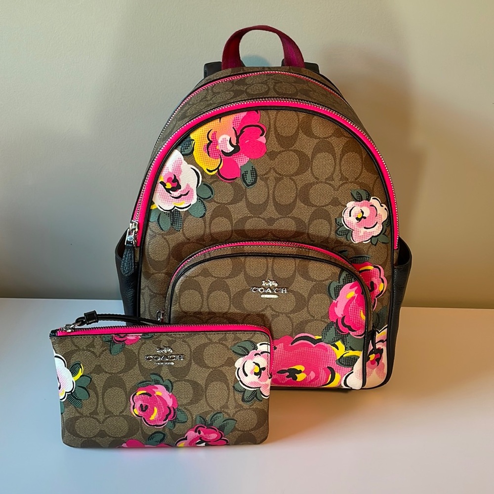 Coach Court Backpack and Wristlet in Vintage Rose Print